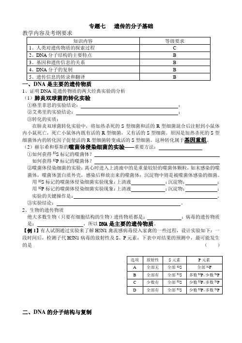 高三生物二轮复习《专题遗传的分子基础》