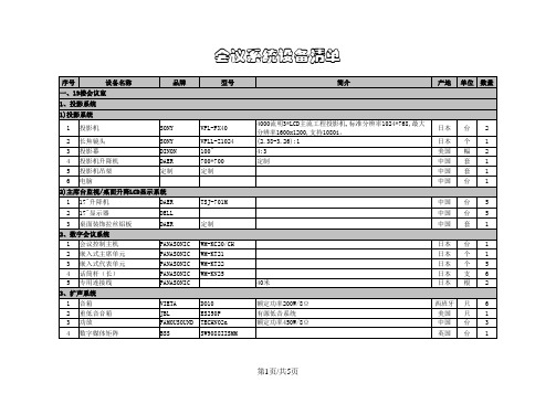 会议系统设备清单配置