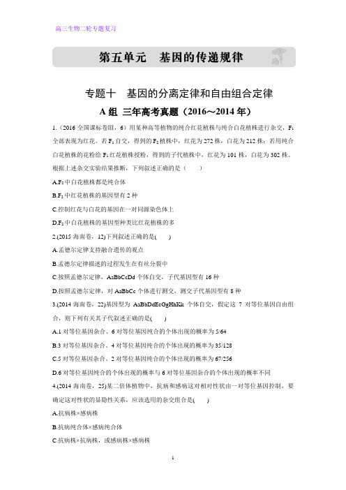 生物高考题模拟题归类解析专题十 基因的分离定律和自由组合定律