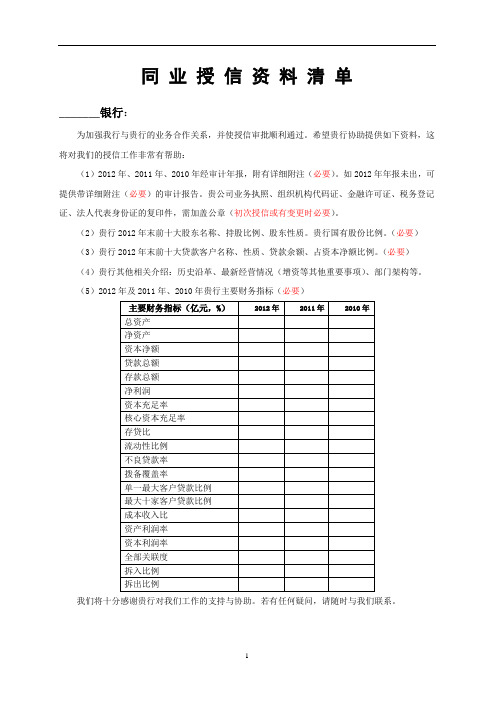 同业授信需求材料