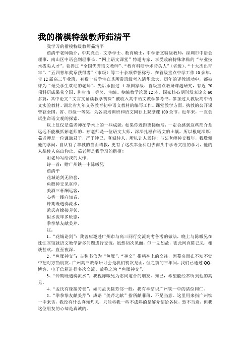 我的楷模特级教师茹清平