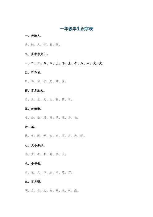 一年级学生识字表