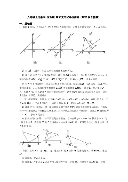 八年级上册数学 压轴题 期末复习试卷检测题(WORD版含答案)