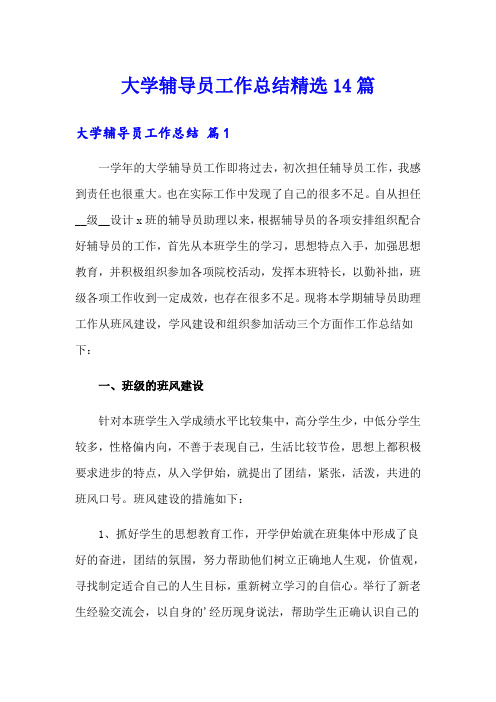 大学辅导员工作总结精选14篇