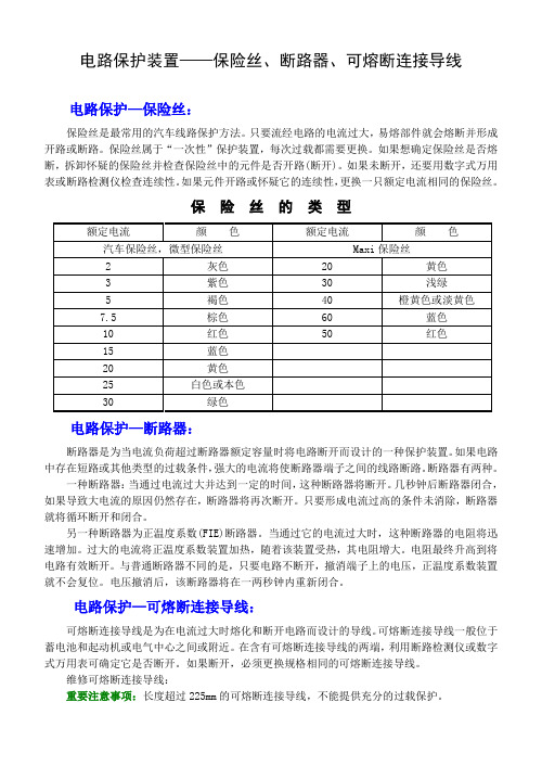 电路保护装置——保险丝、断路器、可熔断连接线