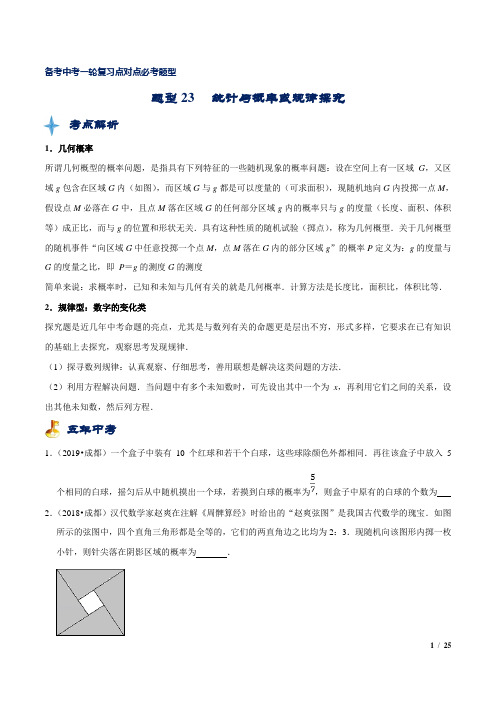 中考数学专题知识点题型复习训练及答案解析(经典珍藏版)：23 统计概率或规律探究