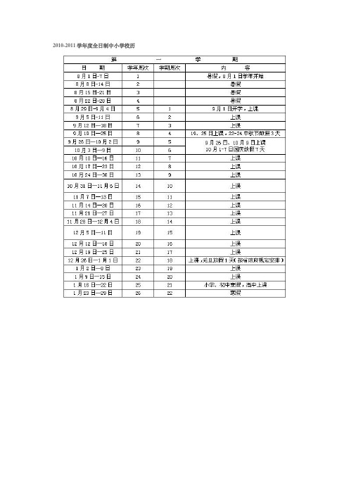 2010-2011年广东省中小学校历