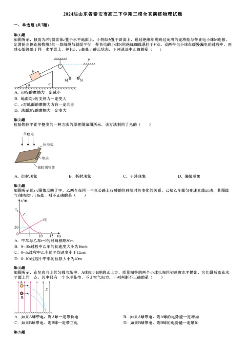 2024届山东省泰安市高三下学期三模全真演练物理试题