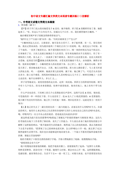 初中语文专题汇编文学类文本阅读专题训练(一)含解析