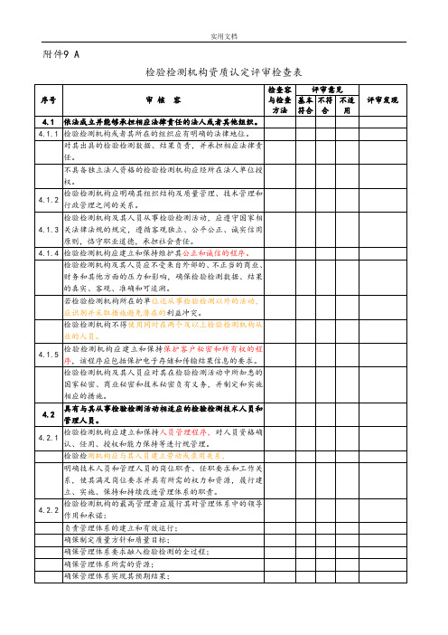 检验检测机构资质认定评审检查表