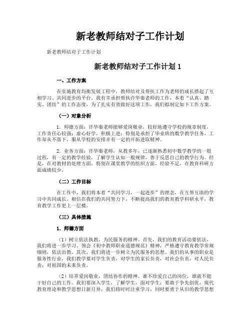 新老教师结对子工作计划