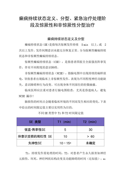 癫痫持续状态定义、分型、紧急治疗处理阶段及惊厥性和非惊厥性分型治疗