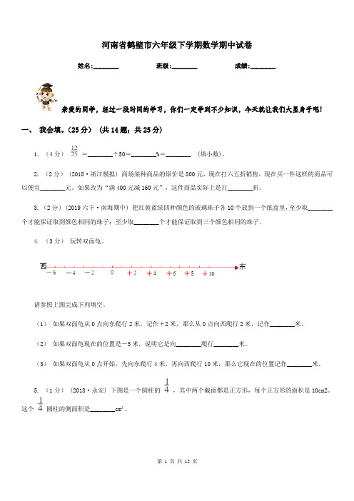 河南省鹤壁市六年级下学期数学期中试卷