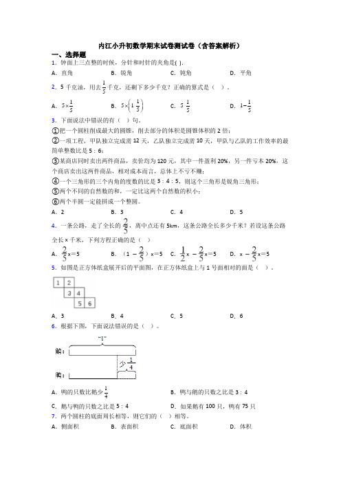 内江小升初数学期末试卷测试卷（含答案解析）