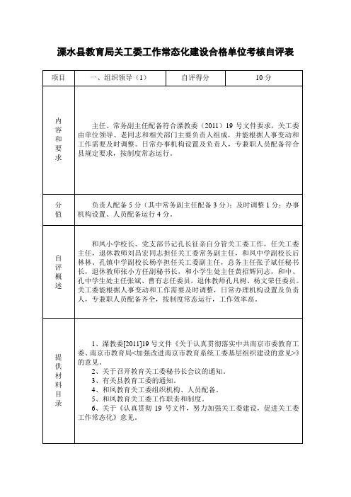 学校考核自评表