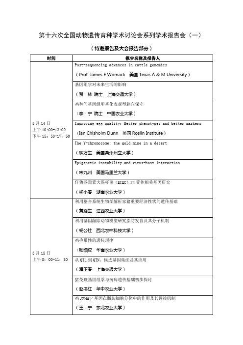 第十六次全国动物遗传育种学术讨论会系列学术报告会