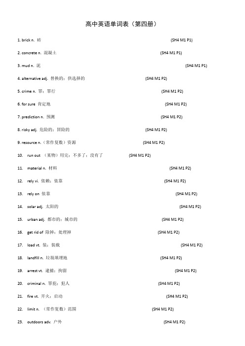 高中英语单词表(第四册)