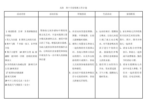 太阳班10月计划