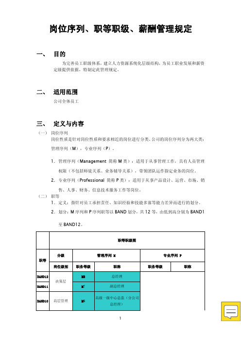 岗位序列、职等职级和薪酬管理规定