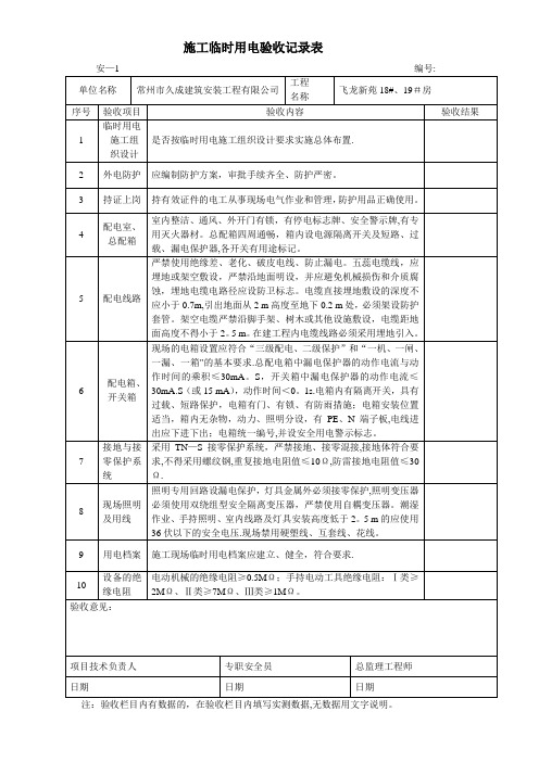 施工临时用电验收记录表