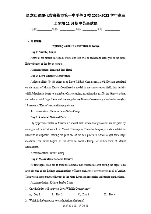 黑龙江省绥化市海伦市第一中学等2校2022-2023学年高三上学期11月期中英语试题