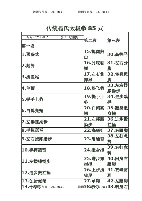 传统杨氏太极拳85式拳谱之欧阳美创编