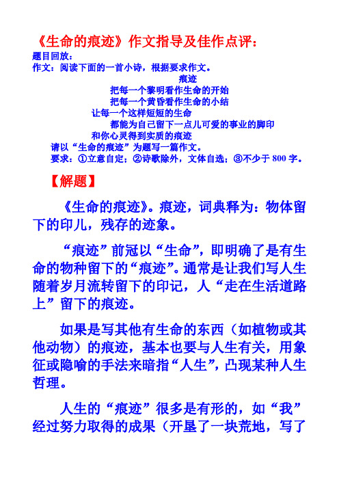 《生命的痕迹》作文指导及佳作点评