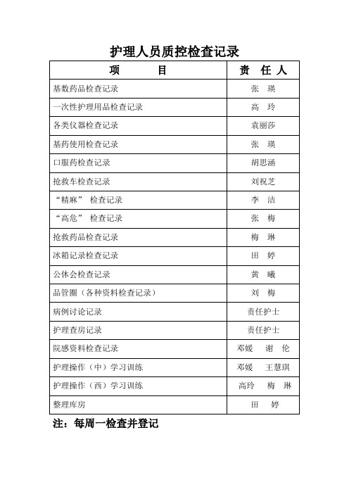 护理人员质控检查记录