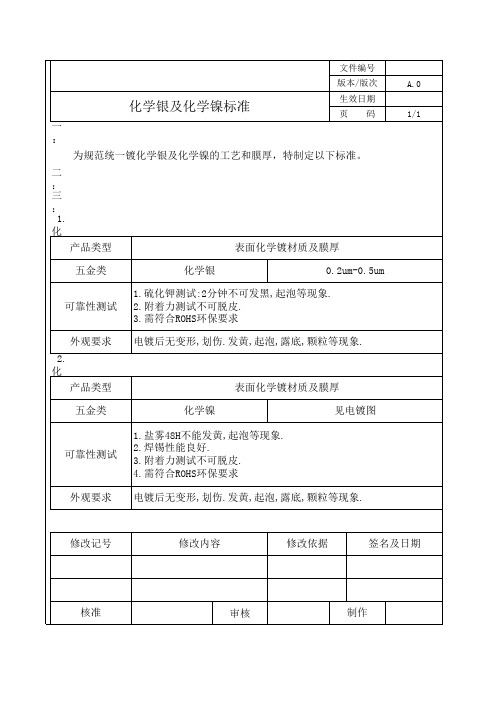 化学银及化学镍电镀标准