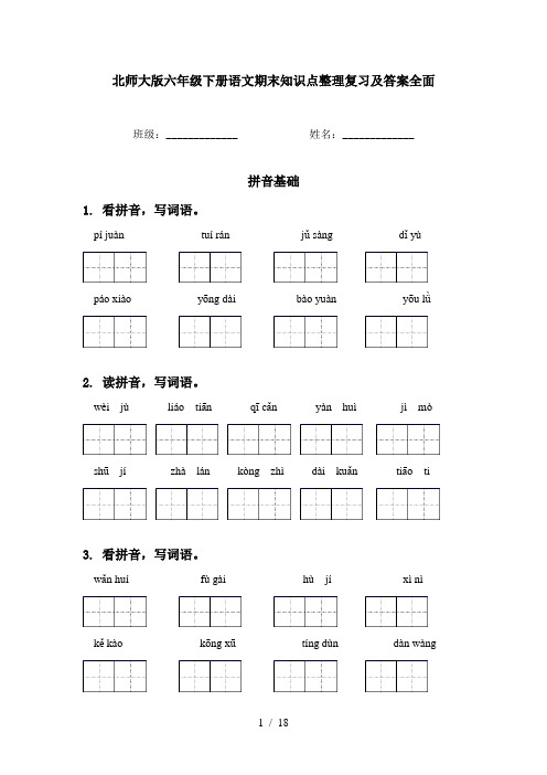 北师大版六年级下册语文期末知识点整理复习及答案全面