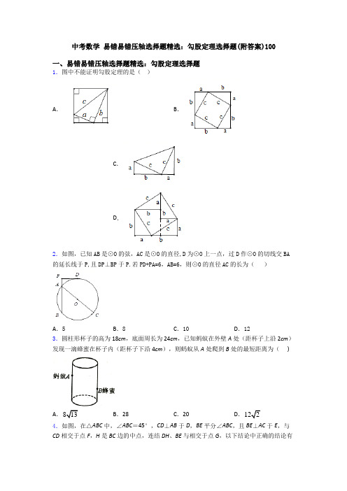 中考数学 易错易错压轴勾股定理选择题(附答案)100