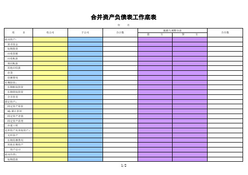 合并工作底稿表样