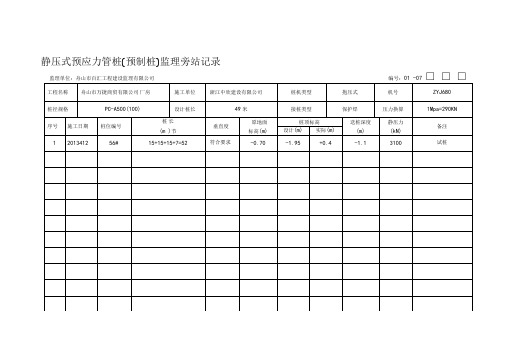 静压式预应力管桩监理旁站记录