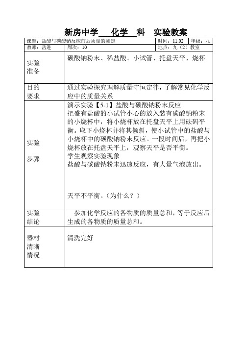 化学实验教案030盐酸与碳酸钠反应前后质量的测定