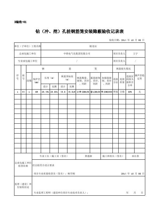 34#钻(冲、挖)孔桩钢筋笼安装隐蔽验收记录表