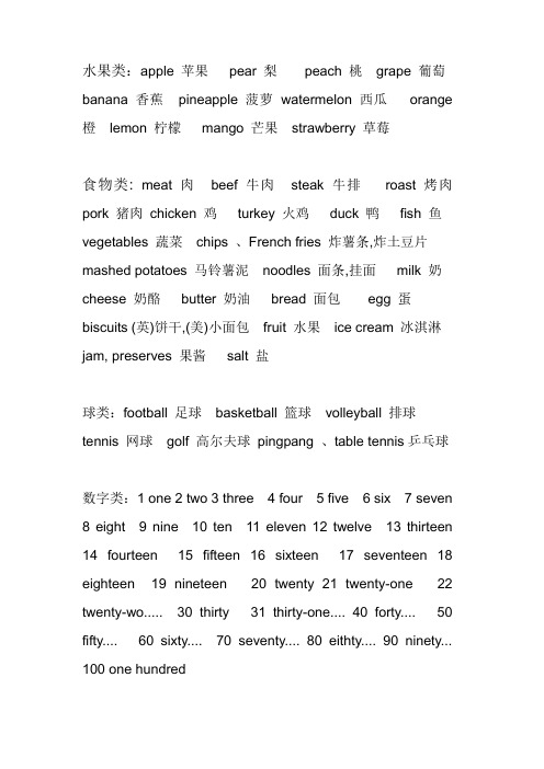 小学英语竞赛单词