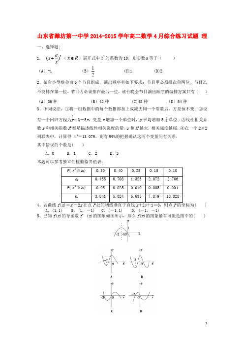 山东省潍坊第一中学高二数学4月综合练习试题 理