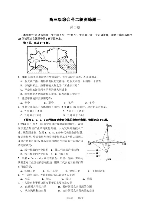 2006年4月份各地高考理综模拟试题精选10套-20