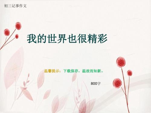 初三记事作文《我的世界也很精彩》800字(总10页PPT)