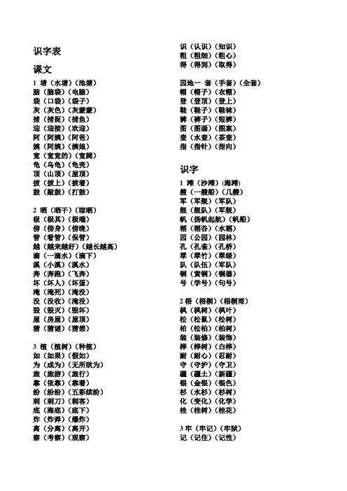 2019部编新人教版小学语文二年级上册全册生字词复习