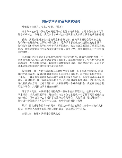 国际学术研讨会专家欢迎词