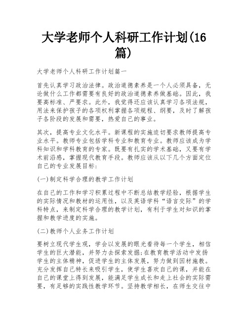 大学老师个人科研工作计划(16篇)