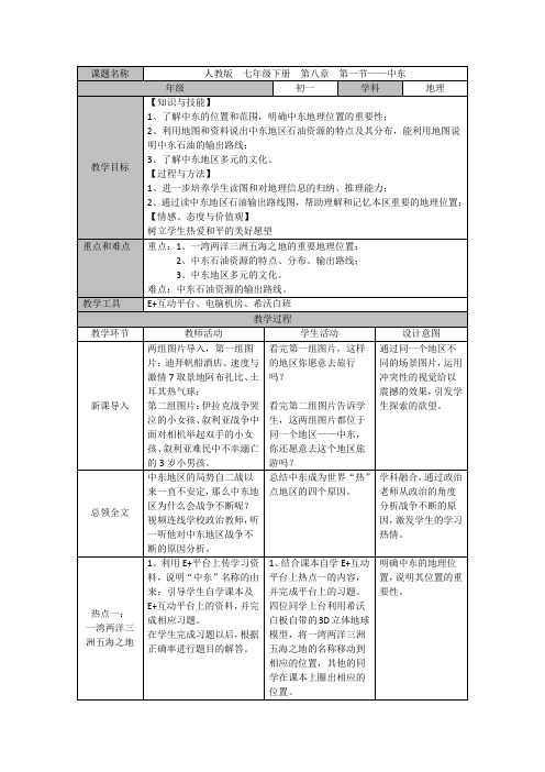 2020-2021学年人教版七年级地理下册第8章第1节中东教案