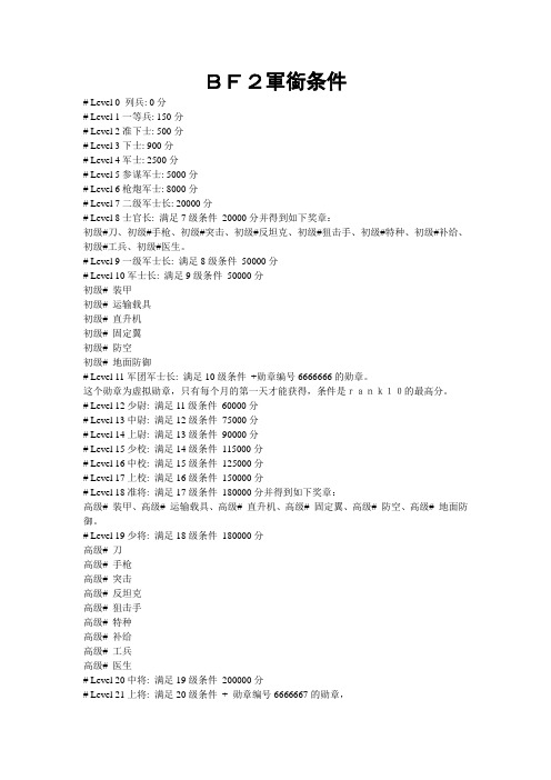 BF2军衔条件