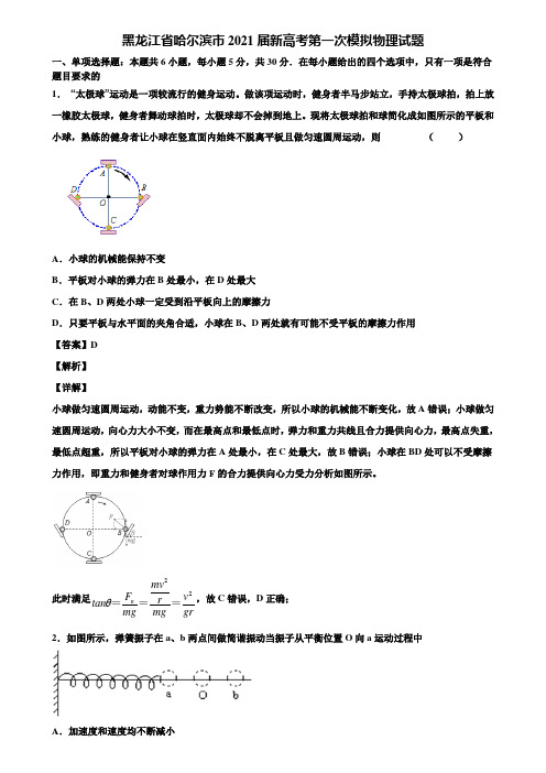 黑龙江省哈尔滨市2021届新高考第一次模拟物理试题含解析