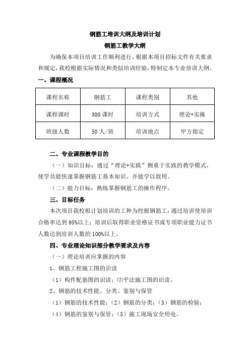 钢筋工培训大纲及培训计划