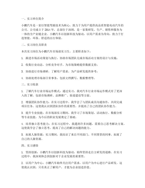 小鹏汽车个人实习报告