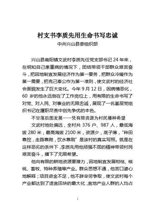 党员风采 村支书李质先用生命书写忠诚