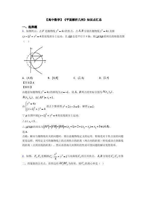 高考数学压轴专题人教版备战高考《平面解析几何》经典测试题含答案解析