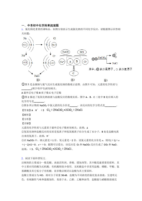 2020-2021中考化学科普阅读题的综合复习及答案